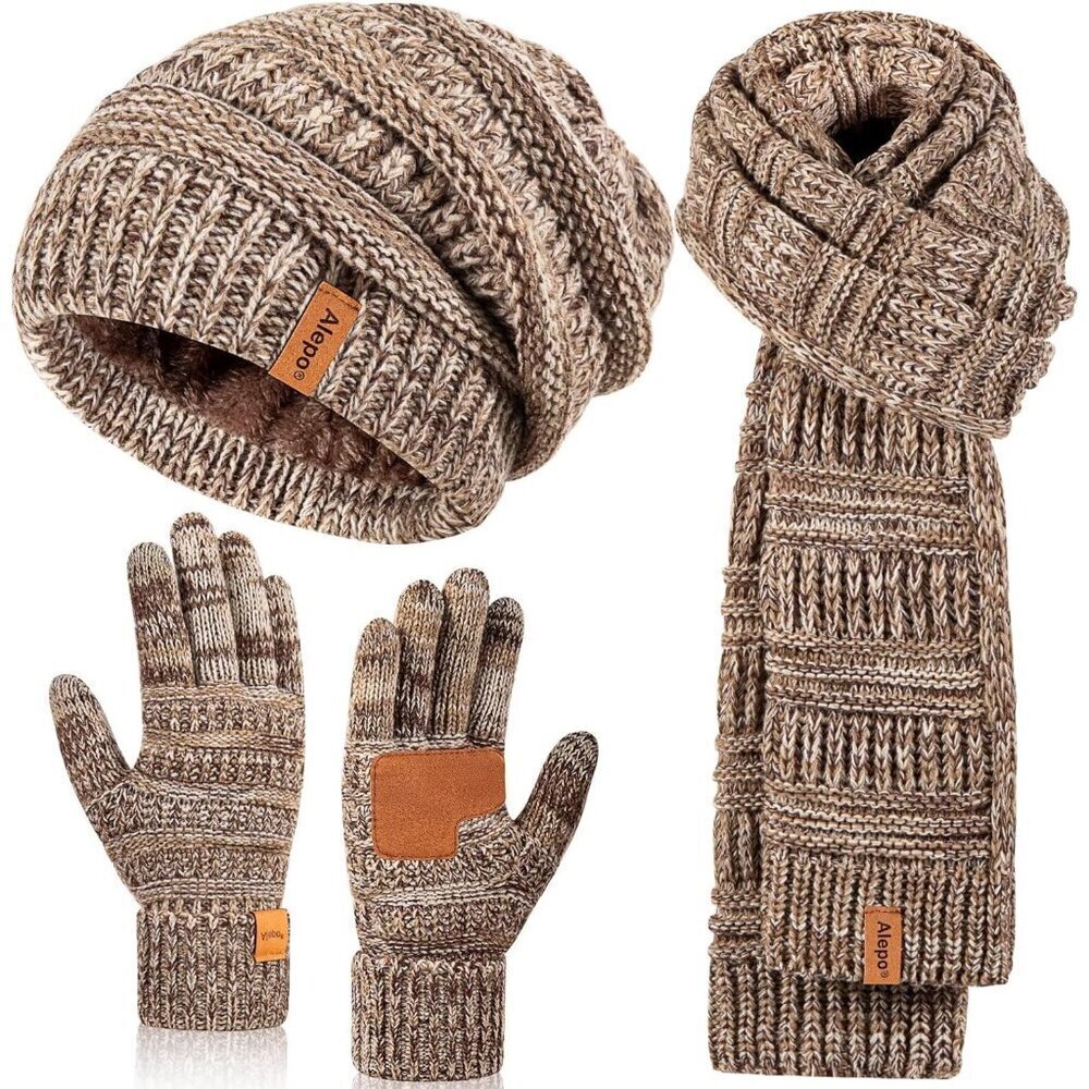 Women Winter Hat Scarf Gloves Set Acrylic Cozy Beanie Touchscreen Stay Warm